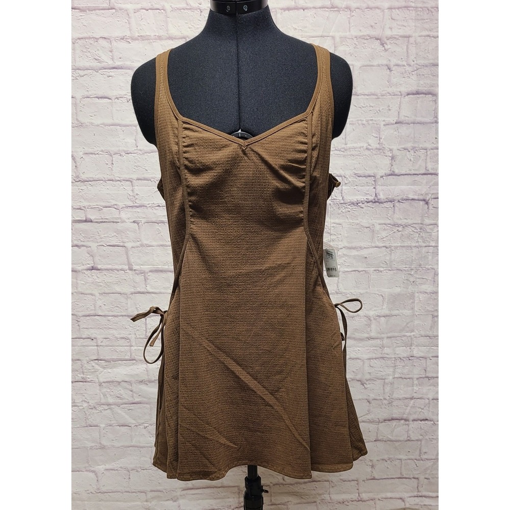 Free People Free-Est Brown Textured Mini Dress Side Tie Sleeveless Small NWT